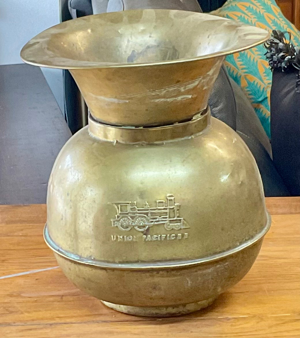 Vintage Union Pacific brass spittoon