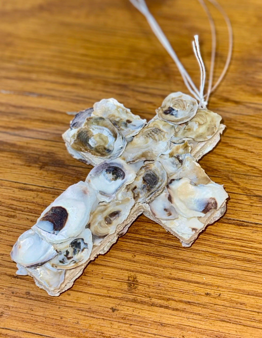 Handmade Oyster Shell Cross Ornament
