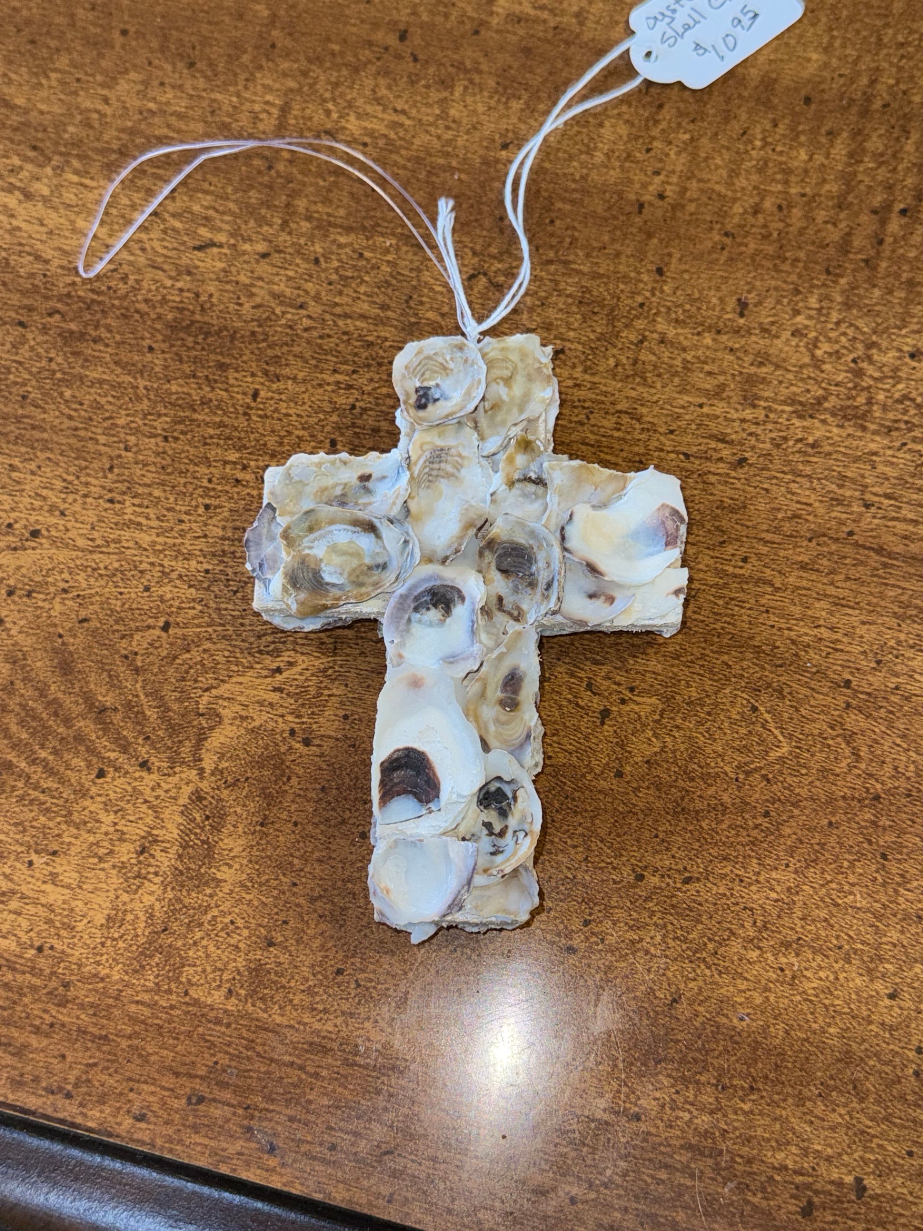 Handmade Oyster Shell Cross Ornament