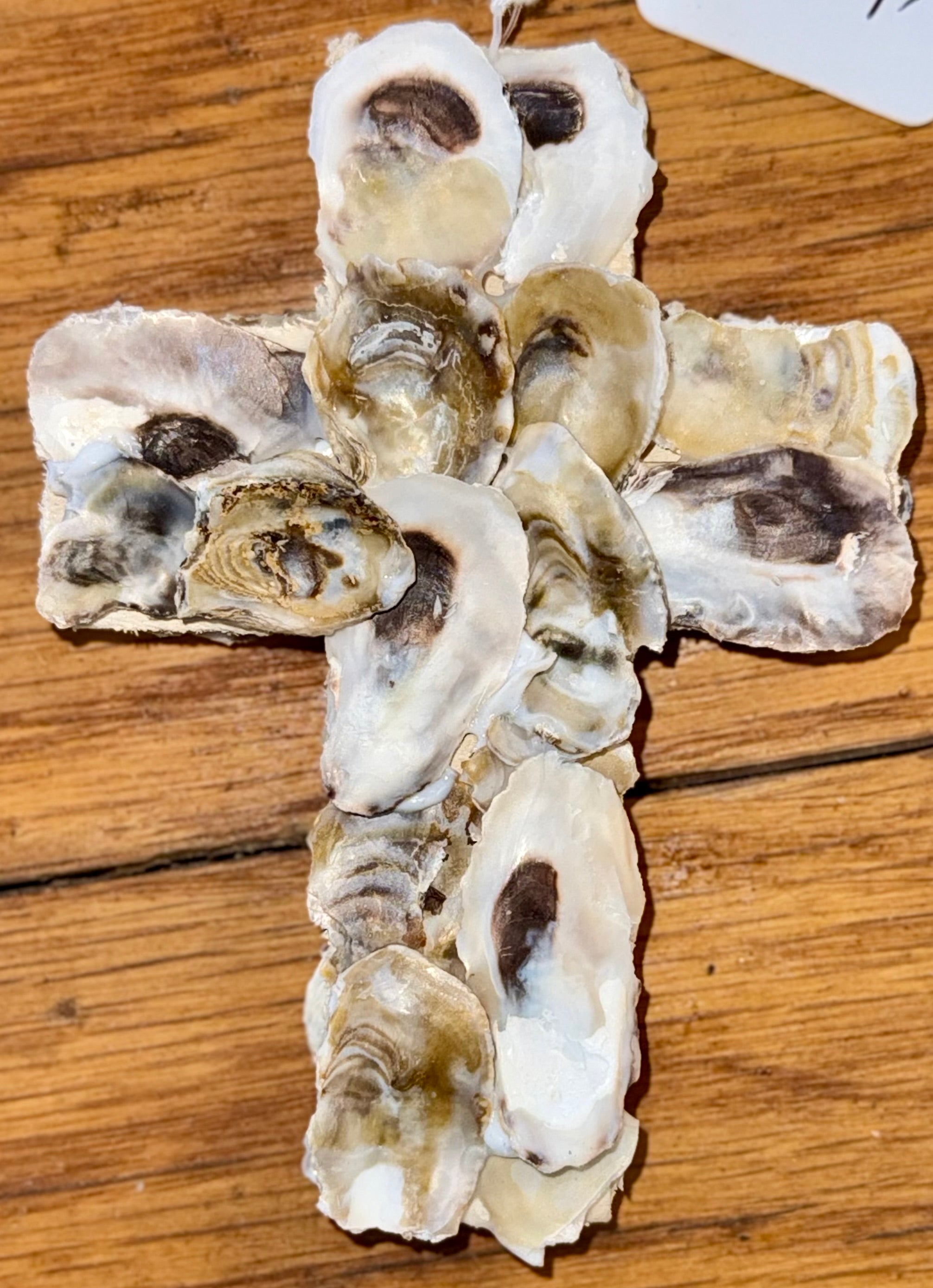 Handmade Oyster Shell Cross Ornament