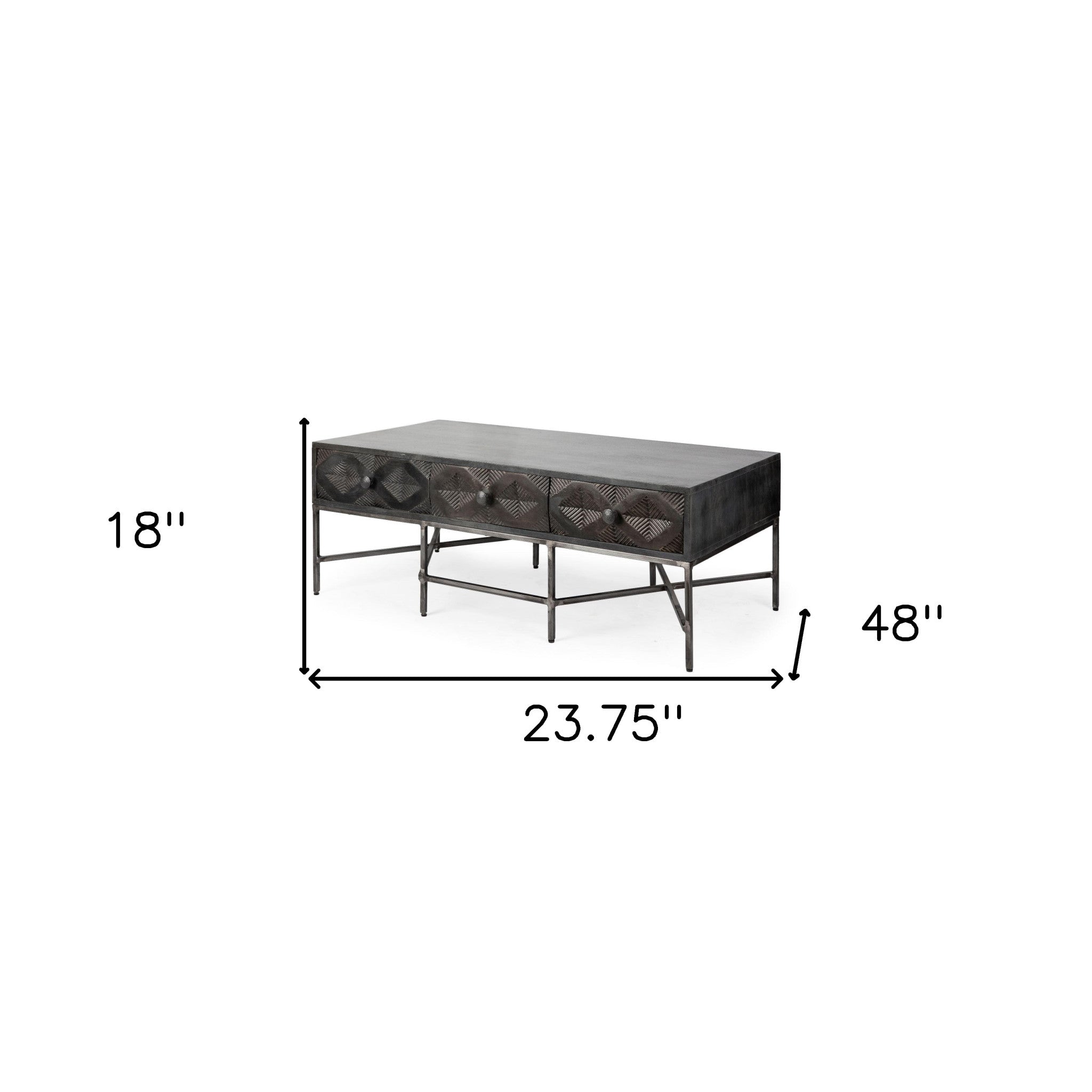 24" Brown Wood Coffee Table With Three Drawers