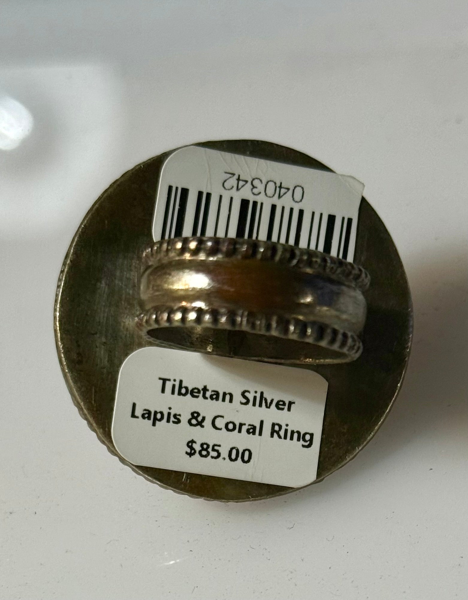 Tibetan Silver Lapis & Coral Ring