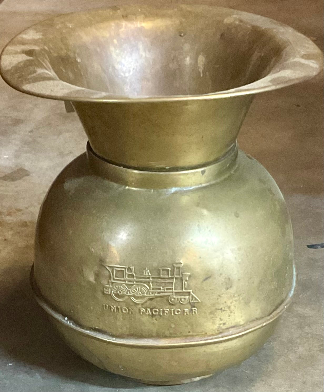 Vintage Union Pacific brass spittoon