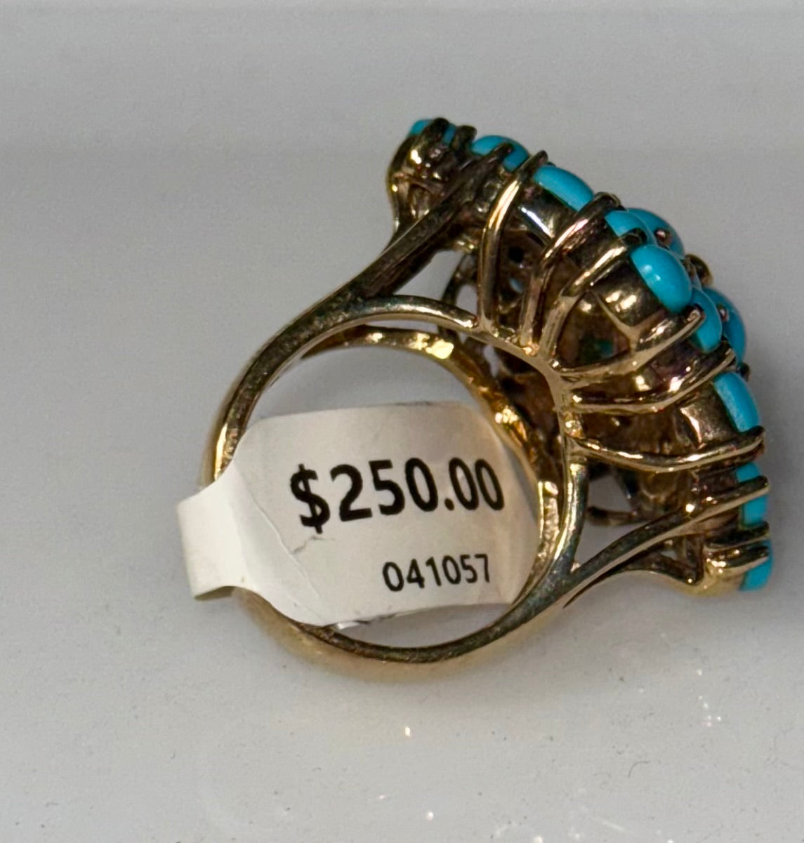 Vintage 925 Sterling Cabochon Turquoise CZ Cluster Ring