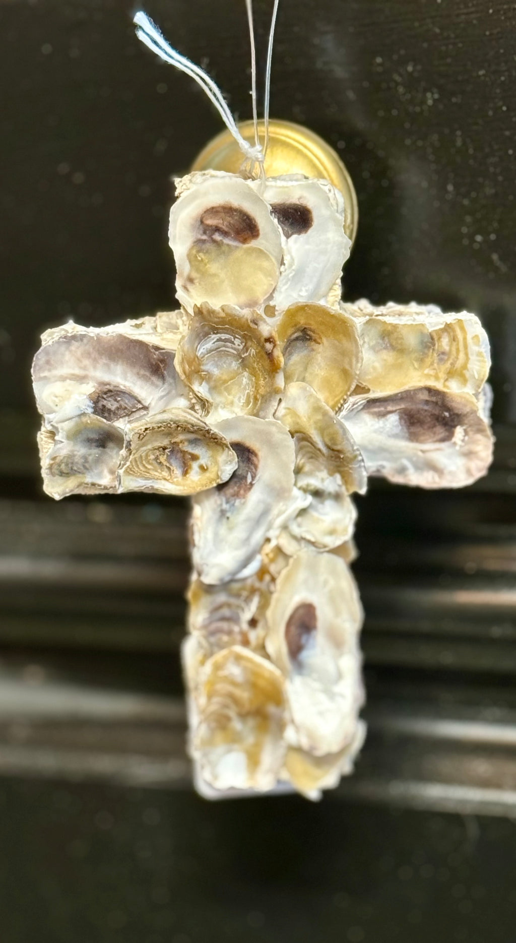 Handmade Oyster Shell Cross Ornament